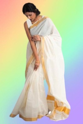 Saran Solid/Plain Daily Wear Pure Cotton Saree(Cream)