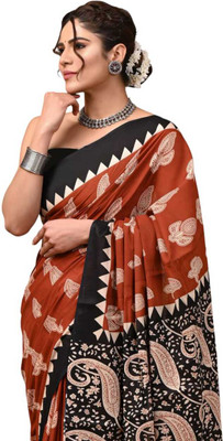 TanabanaDivine Printed, Paisley, Woven Daily Wear Pure Cotton Saree(Brown)