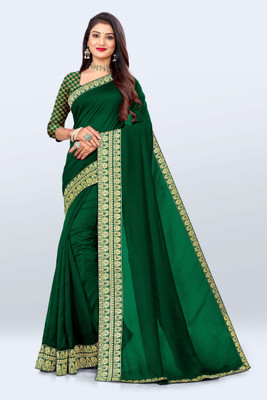 AVSAR TRENDZ Solid/Plain Bollywood Tussar Silk Saree(Dark Green)