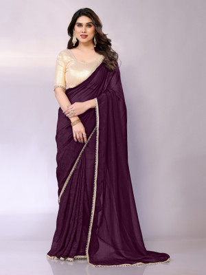 Divastri Solid/Plain Bollywood Georgette Saree(Purple)