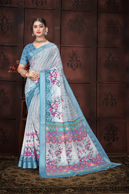 HENVI ENTERPRISE Printed, Woven Bollywood Cotton Linen Saree(Multicolor)