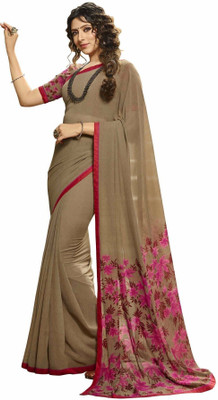 ROOP SUNDARI SAREES Printed, Floral Print Bollywood Georgette, Chiffon Saree(Multicolor, Grey)