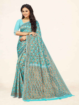 Divastri Woven Banarasi Cotton Blend Saree(Blue)