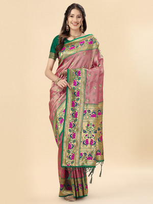 Divastri Woven Paithani Pure Silk Saree(Purple)