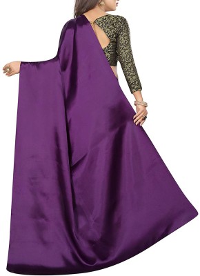 Way2Like Solid/Plain Bollywood Satin Saree(Purple)