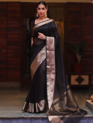 PHEASANT Woven Bollywood Organza Saree(Black)