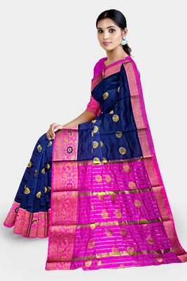 Doroly Printed, Self Design Banarasi Art Silk Saree(Blue)