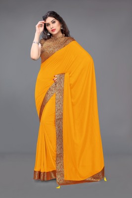 MIRCHI FASHION Embellished, Solid/Plain Bollywood Silk Blend, Art Silk Saree(Gold, Mustard)