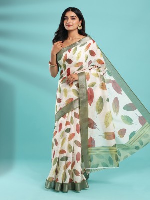 Kalyan Silks Color Block Daily Wear Linen Saree(Cream)