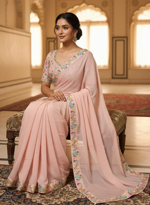 Sariya Embroidered, Embellished Bollywood Georgette Saree(Pink)