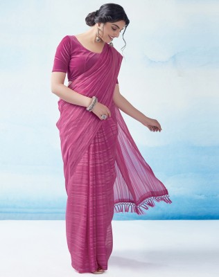 SIRIL Solid/Plain Bollywood Georgette Saree(Pink)