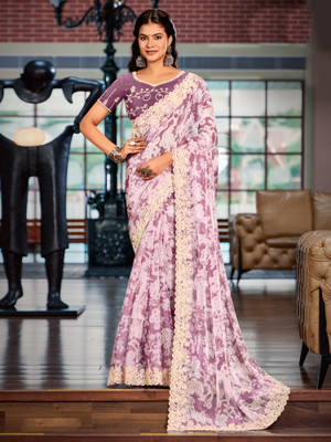 Tasrika Embellished Bollywood Chiffon Saree(Purple)