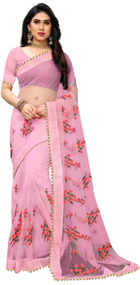 RITYANUSAR Embroidered Bollywood Net Saree(Pink)