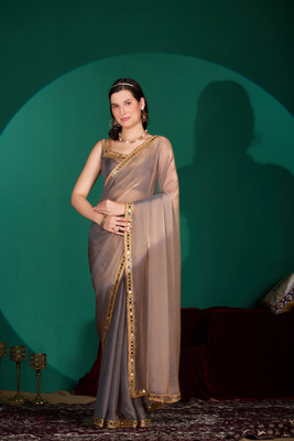 NERTA BOUTIQUE Solid/Plain Bollywood Organza Saree(Grey)