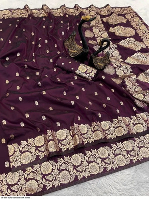 shree vrinda fashion Woven Banarasi Pure Silk Saree(Maroon)