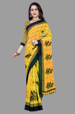 Vimalnath Synthetics Printed Mysore Georgette Saree(Yellow)