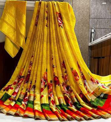 Sanjana Silk Printed Daily Wear Georgette Saree(Yellow)