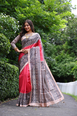 Tasrika Printed Kalamkari Tussar Silk Saree(Red)