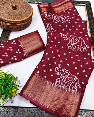 Peachmode Printed Bollywood Silk Blend Saree(Maroon)