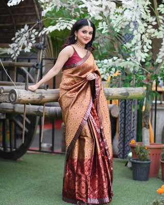 Garbguru Woven Mekhela Chador Pure Silk Saree(Multicolor)