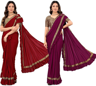 Treshpino Self Design Bollywood Lycra Blend Saree(Pack of 4, Multicolor)