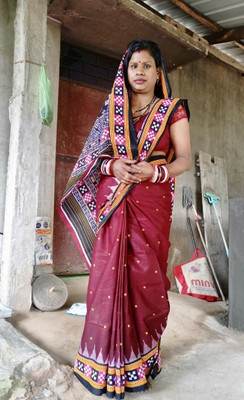 ETHNIC SAREES Bharat Printed Sambalpuri Pure Cotton Saree(Maroon)