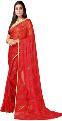 JV ENTERPRISE Striped Bollywood Chiffon Saree(Red)