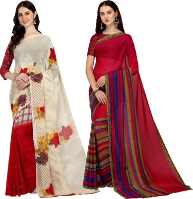 Anand Sarees Striped Daily Wear Georgette Saree(Pack of 2, Pink)