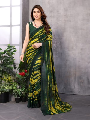 NIRMOHIFASHION Printed Bollywood Georgette Saree(Green, Yellow)