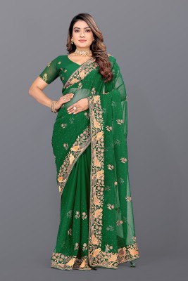 HHK FASHION Embroidered Bollywood Georgette Saree(Green)