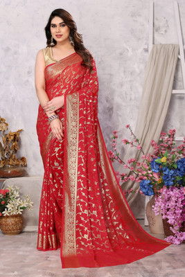 FABMORA Printed, Self Design Bollywood Georgette Saree(Red)