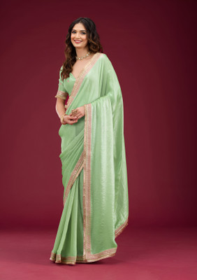 Bhojal Creation Embroidered Bollywood Silk Blend Saree(Green)