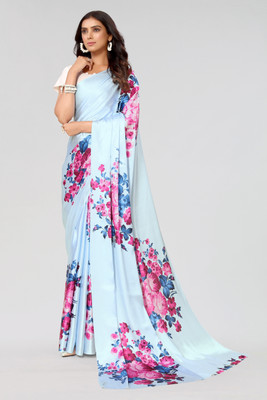AVANSHEE Printed Bollywood Satin Saree(Blue)