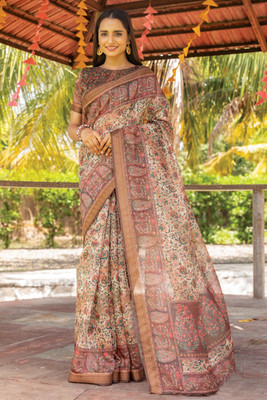 PHEASANT Digital Print Bollywood Cotton Linen Saree(Multicolor)