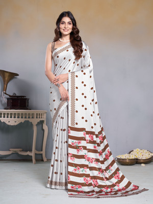 GARDEN VARELI Polka Print Bollywood Crepe, Satin Saree(Brown)