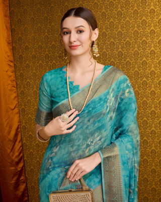Divastri Digital Print Banarasi Cotton Blend Saree(Blue)