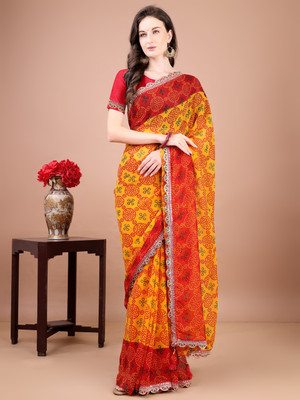 Tasrika Printed Bandhani Georgette Saree(Yellow)