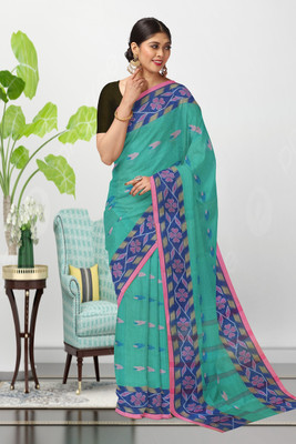 GANESH TEXTILE Woven Tant Pure Cotton Saree(Light Blue)