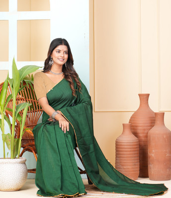 Divastri Solid/Plain Daily Wear Chiffon Saree(Green)