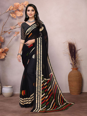 Moda Rapido Printed Daily Wear Georgette Saree(Black)