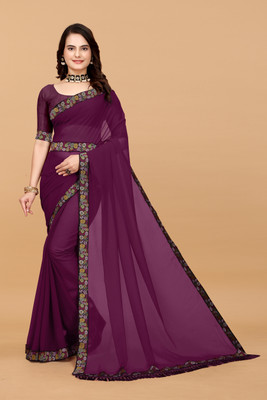 HIJA TRENDZ Embroidered, Solid/Plain Bollywood Georgette Saree(Maroon)