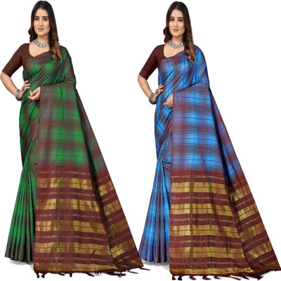 Shaibo saree Checkered Daily Wear Cotton Blend Saree(Multicolor)