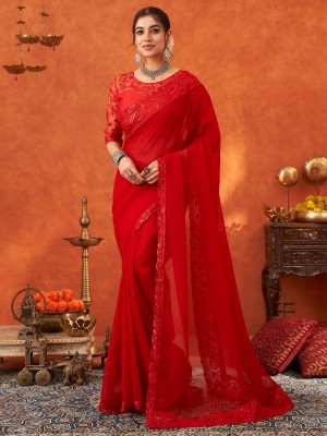 Sareemall Embellished Bollywood Chiffon Saree(Red)