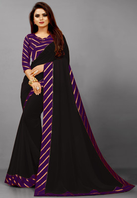 Rashiklal & Co. Solid/Plain Bollywood Georgette Saree(Purple, Black)