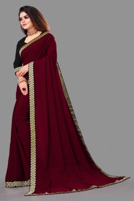 DHRAM CREATION Solid/Plain Bollywood Georgette Saree(Maroon)