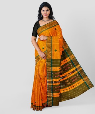 sarava Self Design Sambalpuri Handloom Pure Cotton Saree(Yellow)