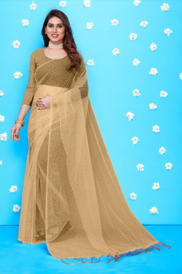 BHAGWATI ART Self Design Bollywood Net Saree(Cream)
