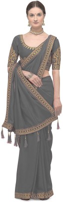 Mactos Embroidered Bollywood Silk Blend Saree(Grey)