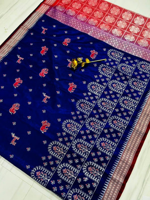 HouseOfCommon Printed Banarasi Jacquard Saree(Dark Blue)