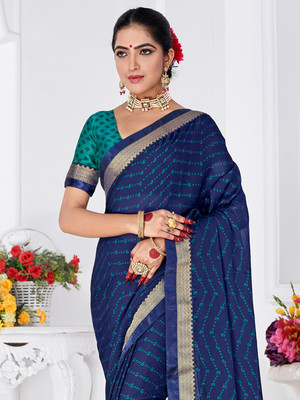 Sareemall Printed Bollywood Chiffon Saree(Dark Blue)